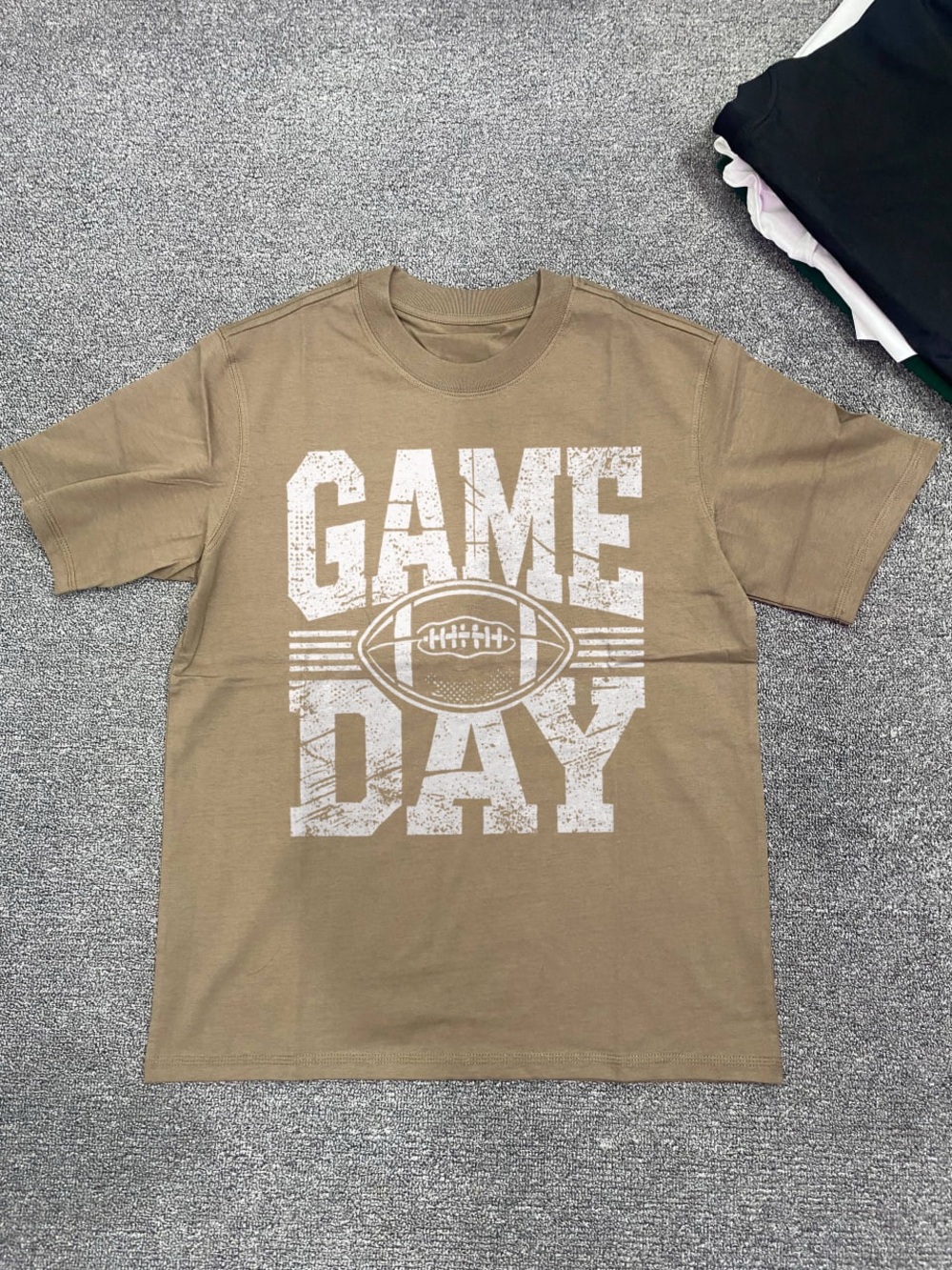 Gildan Khaki 'GAME DAY' Football Graphic Tee with White Print